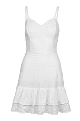 V Neck Hollow Out Slim Fit Layered Mini Dresses-White